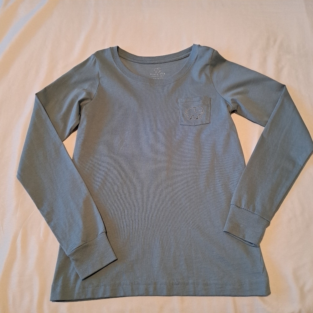 Ivory Ella women's XXS long sleeve light blue gray Easter Elephant shirt